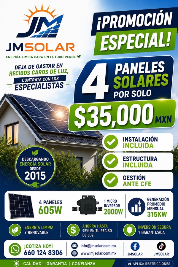 Promoción JM Solar de cuatro paneles solares